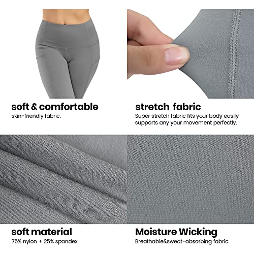 WateLves Leggings de Yoga para Mujer, Pantalones de Deporte, Mallas para Correr, Cintura Alta, con Bolsillos, elásticos, para Yoga, Deporte, Fitness, Todo el año, Mujer（Gris-CK,XS