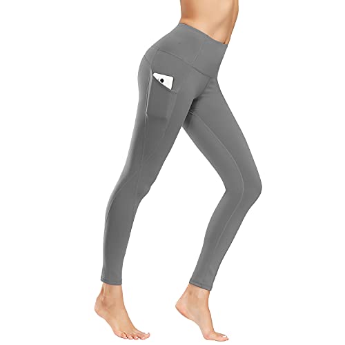 WateLves Leggings de Yoga para Mujer, Pantalones de Deporte, Mallas para Correr, Cintura Alta, con Bolsillos, elásticos, para Yoga, Deporte, Fitness, Todo el año, Mujer（Gris-CK,XS