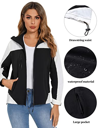 Wayleb Abrigos Impermeables para Mujer Chaqueta Impermeable con Cremallera Chaqueta Cortavientos con Capucha Chubasquero Deportivo Secado Rápido,negro,L