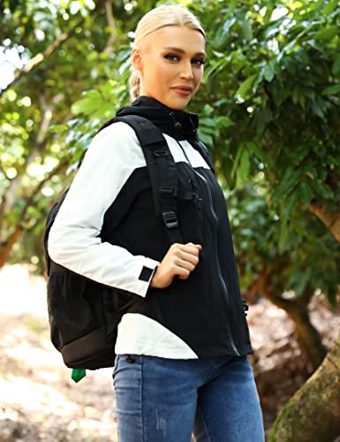 Wayleb Abrigos Impermeables para Mujer Chaqueta Impermeable con Cremallera Chaqueta Cortavientos con Capucha Chubasquero Deportivo Secado Rápido,negro,L