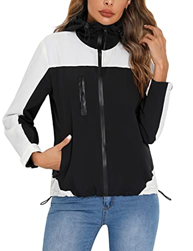 Wayleb Abrigos Impermeables para Mujer Chaqueta Impermeable con Cremallera Chaqueta Cortavientos con Capucha Chubasquero Deportivo Secado Rápido,negro,L