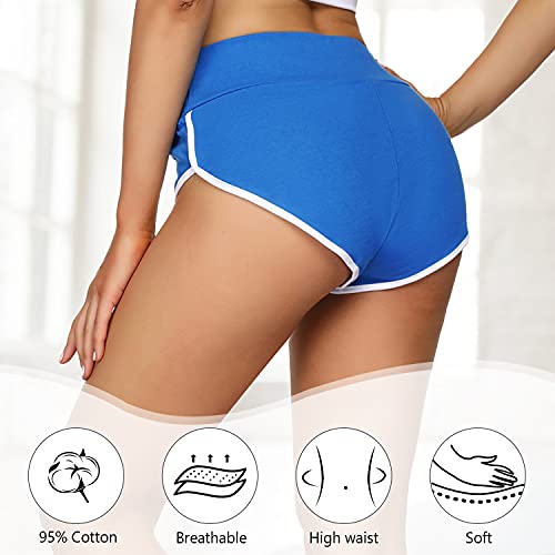 Wayleb Pantalones Cortos Deportivos Mujer Verano Algodón Shorts Chandal Deporte Elástico Alta Cintura Transpirable Yoga Playa Entrenamiento,Azul,XXL