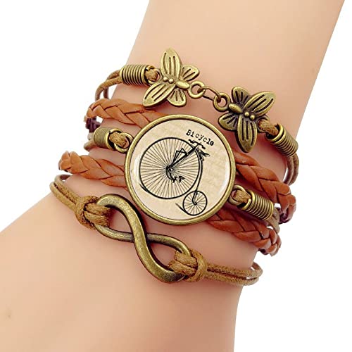 WDBUN Pulsera Joyas Pulsera Trenzada de Piedras Preciosas de Estilo Europeo y Americano de Moda Retro Antigua Bicicleta Regalos Originales para Mujer Hombre (Personalizable)