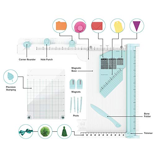 We R Memory Keepers The Works All-In-One, 12 Piezas para Manualidades, Incluye Cortador de Papel, Herramienta de Puntuación, Perforadora, Telar de Borla, Plataforma de Sellos, Perforadora de esquinas