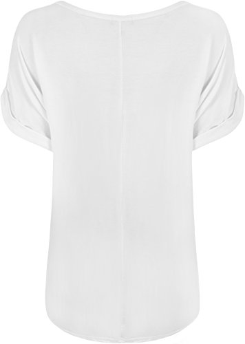 WearAll - Mujeres Nuevo Más Talla Mujeres Corto Turno Arriba Manga Holgado Llanura Superior Damas V-Cuello Camiseta - Blanco - 44-46