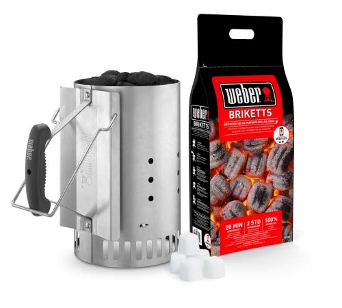 Weber 17631 - Set Chimenea con briquetas Encendido Blancas, Inox, 2 kg / 6 Pastillas