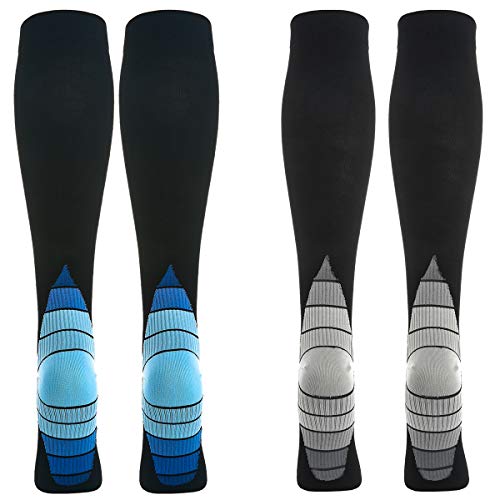 WEEKEND PENINSULA 2 Pares Calcetines/ Medias de Compresión para Hombres y Mujeres, Running, Deporte, Correr, Senderismo, Volar, Viajar, Varicosas, Embarazo y Médicos (39-42, Azul+Gris)
