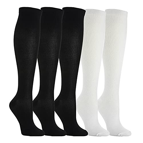 WEEKEND PENINSULA 5 Pares Calcetines/ Medias de Compresión para Hombres y Mujeres, Running, Deporte, Correr, Senderismo, Volar, Viajar, Varicosas, Embarazo y Médicos (3x Negro + 2x Blanco, m)