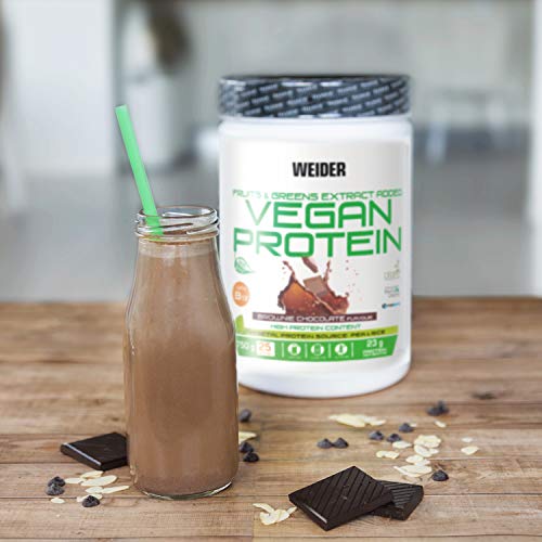 Weider-Vegan Protein- Proteína 100% vegetal de guisantes (PISANE) y arroz. Sin gluten. Sin lactosa. Sin aceite de palma (750 g). Sabor Chocolate