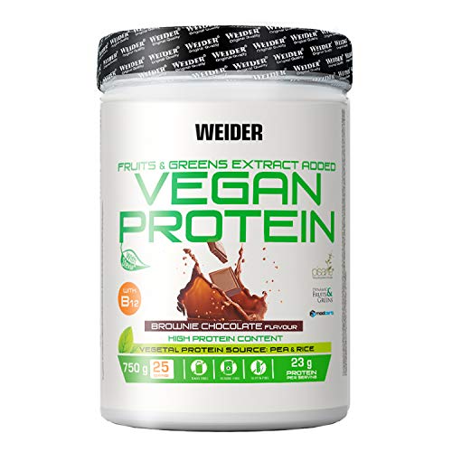 Weider-Vegan Protein- Proteína 100% vegetal de guisantes (PISANE) y arroz. Sin gluten. Sin lactosa. Sin aceite de palma (750 g). Sabor Chocolate