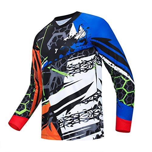 weimostar Camiseta de ciclismo para hombre de bicicleta de montaña, motocross, manga larga, camiseta de MTB Downhill Tops Deportes de carreras blusa azul XL