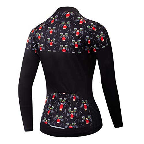 Weimostar - Maillot de ciclismo de manga larga para mujer y mujer, para otoño, primavera, transpirable, negro, rojo, talla M