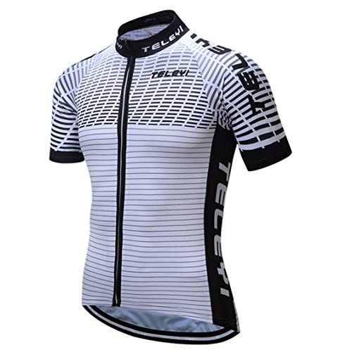 Weimostar Maillot de Ciclismo Hombres Bike MTB Jersey Cremallera Mountain Road Bicicletas Tops Transpirable Ropa de Secado rápido Libre Ciclo Jersey para Caballero Ropa Blanca Talla M