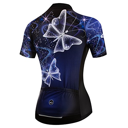 Weimostar - Maillot de ciclismo para mujer, ideal para modalidad de montaña y carretera (transpirable, manga corta), Mujer, Mariposa azul, S