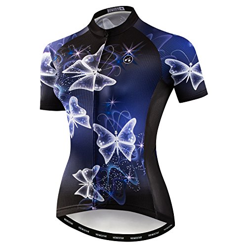 Weimostar - Maillot de ciclismo para mujer, ideal para modalidad de montaña y carretera (transpirable, manga corta), Mujer, Mariposa azul, S