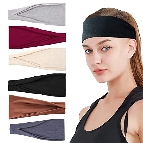 WELLXUNK Diadema Deportiva, 6 pcs Yoga Cintas Elásticas Para Deportes, Banda Para Cabeza De Yoga De Ala Ancha, Elástica Sudor Absorbente De Humedad Banda, Para Ciclismo Senderismo Correr