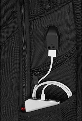 Wenger 606493 IBEX BALLISTIC DELUXE 14"/16" Expandable Laptop Backpack, Padded laptop compartment with SmartCharge USB Port In Black {26 Litres}