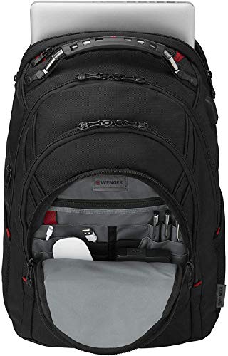 Wenger 606493 IBEX BALLISTIC DELUXE 14"/16" Expandable Laptop Backpack, Padded laptop compartment with SmartCharge USB Port In Black {26 Litres}
