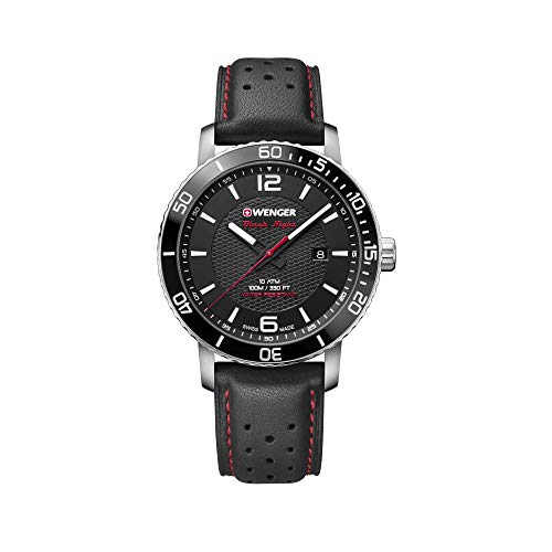 Wenger Hombre Roadster Black Night - Reloj de Acero Inoxidable/Cuero de Cuarzo analógico de fabricación Suiza 01.1841.101