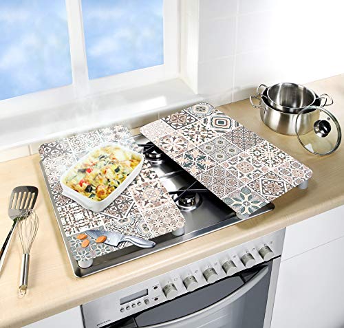 WENKO Placas cobertoras de vidrio universal Azulejo, Cubierta de cocina, juego de 2 unidades, para todos los tipos de cocinas, Vidrio endurecido, 30 x 52 cm, Multicolor