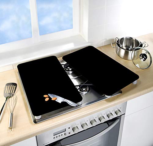 WENKO Placas cobertoras de vidrio universal negro, Cubierta de cocina, juego de 2 unidades, para todos los tipos de cocinas, Vidrio endurecido, 30 x 52 cm, Negro