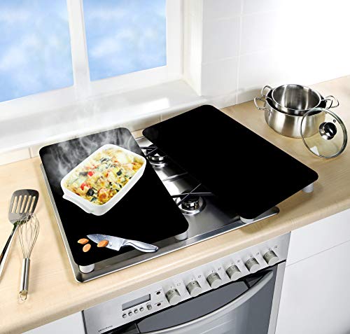 WENKO Placas cobertoras de vidrio universal negro, Cubierta de cocina, juego de 2 unidades, para todos los tipos de cocinas, Vidrio endurecido, 30 x 52 cm, Negro