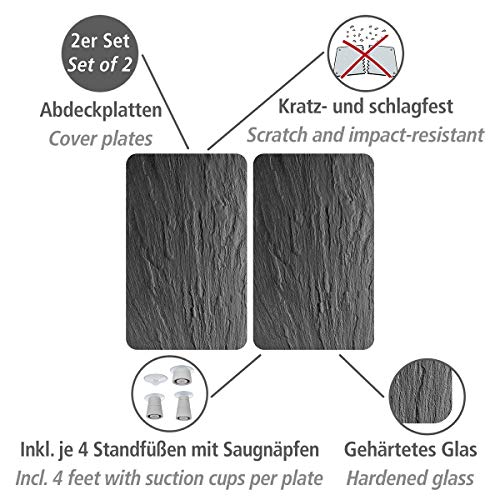 WENKO XL - Placa de cubierta de universal pizarra - juego de 2, cocción y tabla de cortar de vidrio para todo tipo de estufas, vidrio templado, 40 x 52 cm, negro (negro brillante)