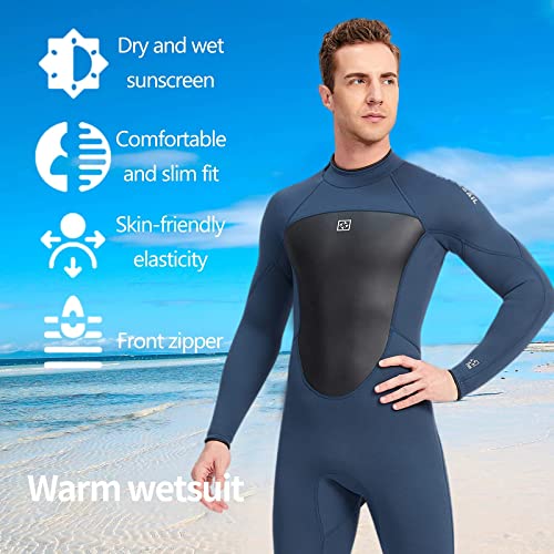 Wenlia Traje de Neopreno para Hombre, 3MM Neopreno Trajes de Surf Cálido Traje de Buceo Completo de Manga Larga Una Pieza Wetsuit con Cremallera Trasera para Buceo, Surf, Natación