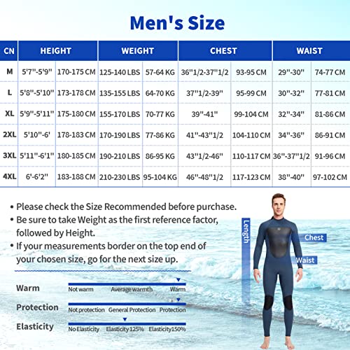 Wenlia Traje de Neopreno para Hombre, 3MM Neopreno Trajes de Surf Cálido Traje de Buceo Completo de Manga Larga Una Pieza Wetsuit con Cremallera Trasera para Buceo, Surf, Natación