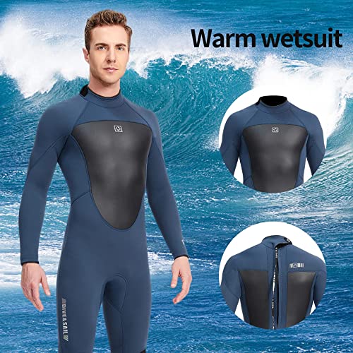 Wenlia Traje de Neopreno para Hombre, 3MM Neopreno Trajes de Surf Cálido Traje de Buceo Completo de Manga Larga Una Pieza Wetsuit con Cremallera Trasera para Buceo, Surf, Natación