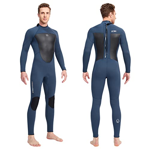 Wenlia Traje de Neopreno para Hombre, 3MM Neopreno Trajes de Surf Cálido Traje de Buceo Completo de Manga Larga Una Pieza Wetsuit con Cremallera Trasera para Buceo, Surf, Natación