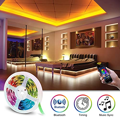 WenTop Tira LED Bluetooth 10m, Luces LED Habitación 10 Metros, RGB Tiras LED con Control Remoto y Inteligente Control de APP, Cambia el Color con la Música, Para Decoración de Bares, Fiestas, Cocina