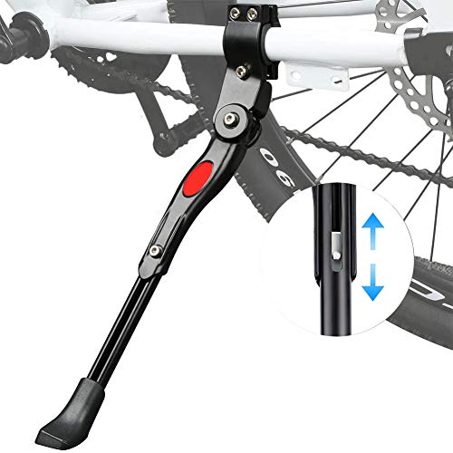 WENTS Soporte Lateral de Bicicleta Pata de Cabra para Bicicleta Aluminio Soporte Ajustable del Retroceso de Bici para Ciclismo de Bicicletas Diámetro de Rueda 22-27 Pulgadas (Negro)