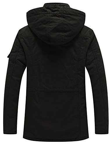 WenVen Abrigo Forro Polar Grueso Parka Casual Militar Clásica Chaqueta Longitud Media Delgada Parka Capucha Gruesa Extraíble Hombre Negro Small