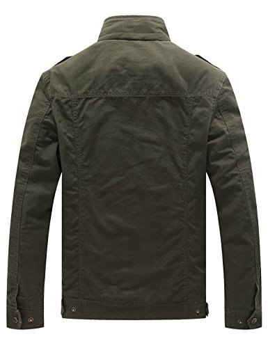 WenVen Chaqueta Militar Invierno Chaqueta de Algodón Clásica al Aire Libre Cazadora Aviador Ligera Entretiempo Chaqueta Cuello Alto Sahariana Primavera Hombres Verde Militar X-Large