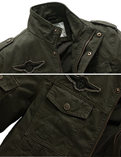 WenVen Chaqueta Militar Invierno Chaqueta de Algodón Clásica al Aire Libre Cazadora Aviador Ligera Entretiempo Chaqueta Cuello Alto Sahariana Primavera Hombres Verde Militar X-Large