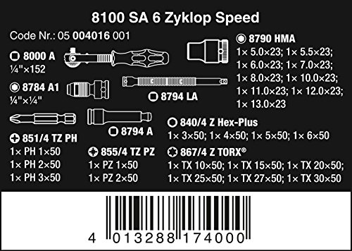 Wera 05004016001 Set de Carracas Cuadradillos con 28 Piezas, 1/4"