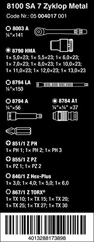 Wera 05004017001 Set de Carracas, Cuadradillo Pasante con 28 Piezas, 1/4"