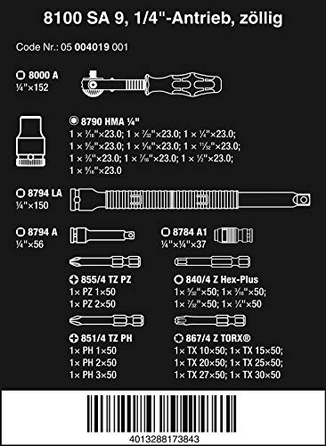 Wera 05004019001 Set de Carracas, Cuadradillo Pasante con 28 Piezas, 1/4"