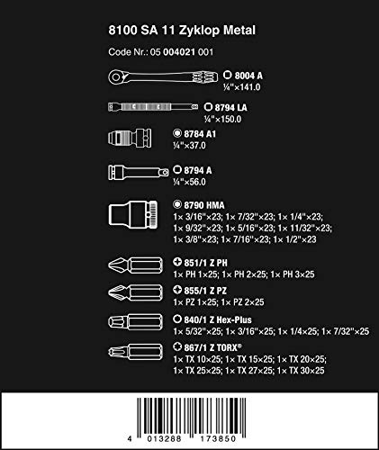 Wera 05004021001 Set de Carracas, Cuadradillo y Palanca de Inversión de Giro con 28 Piezas, 1/4"