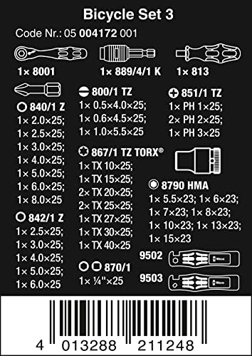 Wera 05004172001 Bicycle Set 3, Juego de vasos con carraca porta-puntas, bicicleta, 41 piezas