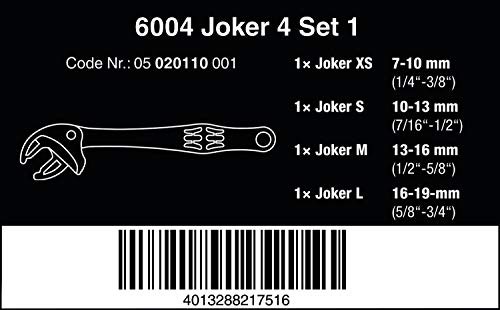 Wera 05020110001 6004 Joker 4 Set 1 Juego de llaves de boca autoajustable, 4 piezas