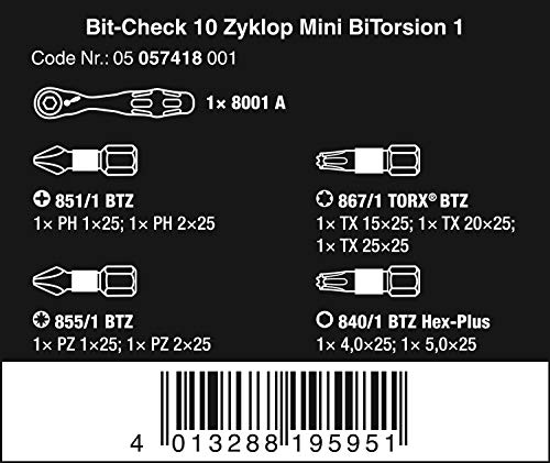 Wera 05057418001 Bit-Check 10 Zyklop Mini BiTorsion 1 Set
