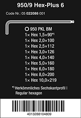 Wera 950 PKL/9 BM N Juego de llaves acodadas métricas, BlackLaser