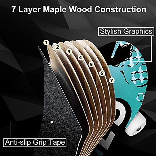 WeSkate Completo Skateboard para Principiantes, 80 x 20 cm 7 Capas Monopatín de Madera de Arce con rodamientos ABEC-7 Tabla de Skateboard para Niñas Niños Adolescentes Adultos