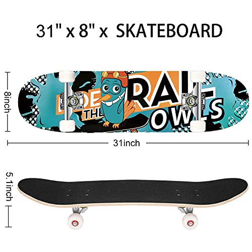 WeSkate Completo Skateboard para Principiantes, 80 x 20 cm 7 Capas Monopatín de Madera de Arce con rodamientos ABEC-7 Tabla de Skateboard para Niñas Niños Adolescentes Adultos