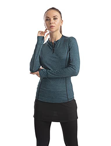 Westkun Camiseta de Manga Larga para Mujer Sudadera de Half Zip Deporte Chaqueta Yoga Casual Corriendo Pull-Over Tops con Agujeros para los Pulgares(Azul-Sin Bolsillo,M)