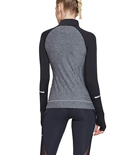 Westkun Camiseta de Manga Larga para Mujer Sudadera de Half Zip Deporte Chaqueta Yoga Casual Corriendo Pull-Over Tops con Agujeros para los Pulgares(Gris-B,S)