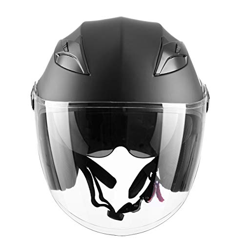 Westt Jet Casco de Moto Abierto Negro Mate con Doble Visera - Motocicleta Scooter - Certificado ECE, L (59-60CM)