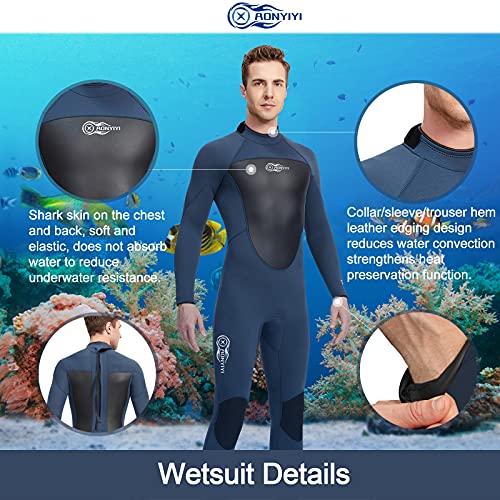 Wetsuits Traje de Neopreno 3 mm AONYIYI Ultra Elástico Atrás Cremallera Cálido Traje de Buceo Completo para Hacer Snorkel Buceo Natación Surf